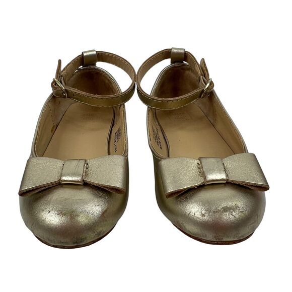 Janie and Jack Size 8 Gold Metallic Bow Ballet Flats Ankle Straps W Buckles - Picture 2 of 14